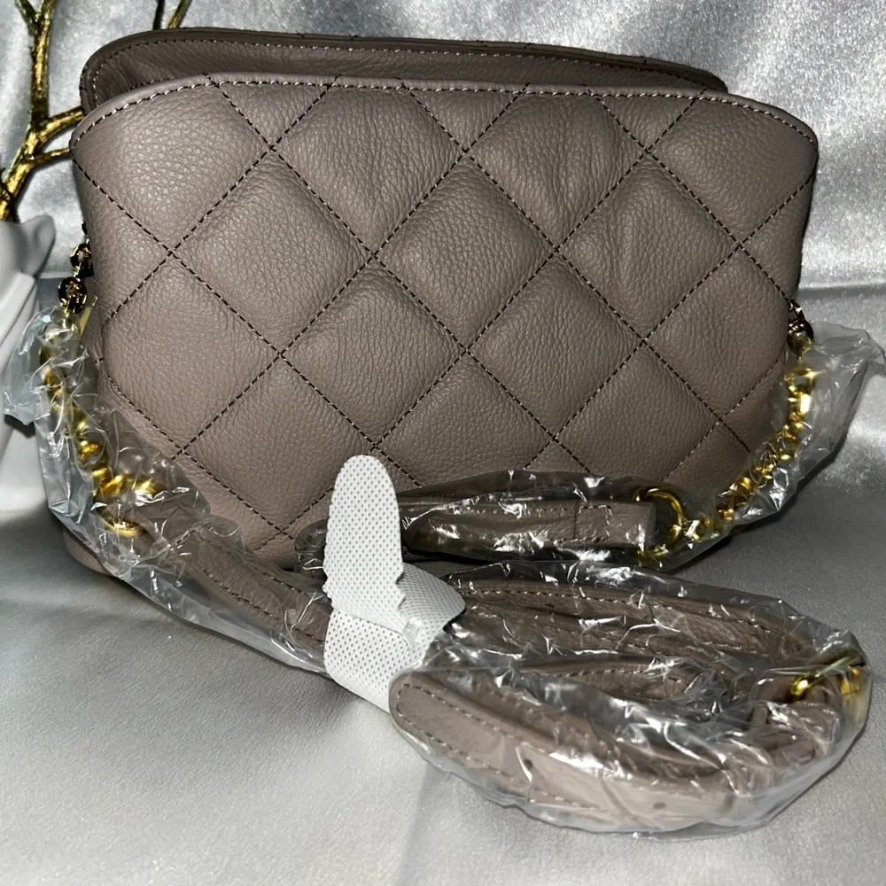Joy Mangano Gray Quilted Clutch with Gold Hardware